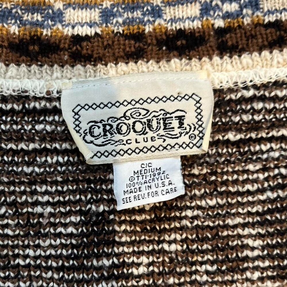 90s vintage multi-patterned neutral knit sweater Croquet Club - Medium - Picture 7 of 7